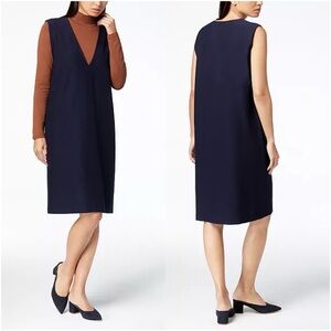 EILEEN FISHER Washable Stretch Crepe Deep V-Neck Dress in Midnight